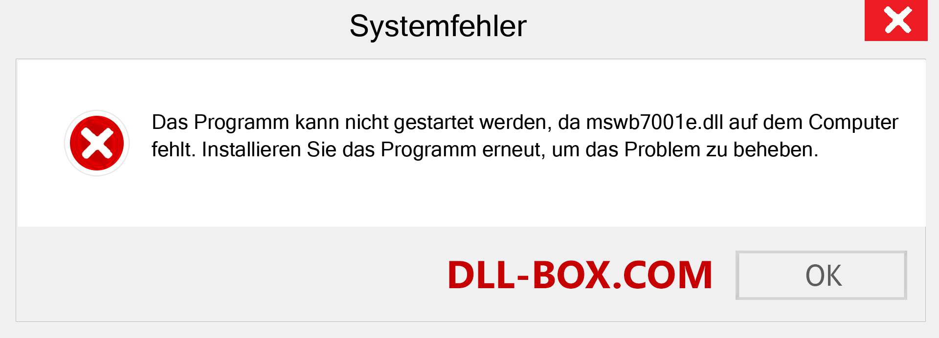 mswb7001e.dll-Datei fehlt?. Download für Windows 7, 8, 10 - Fix mswb7001e dll Missing Error unter Windows, Fotos, Bildern