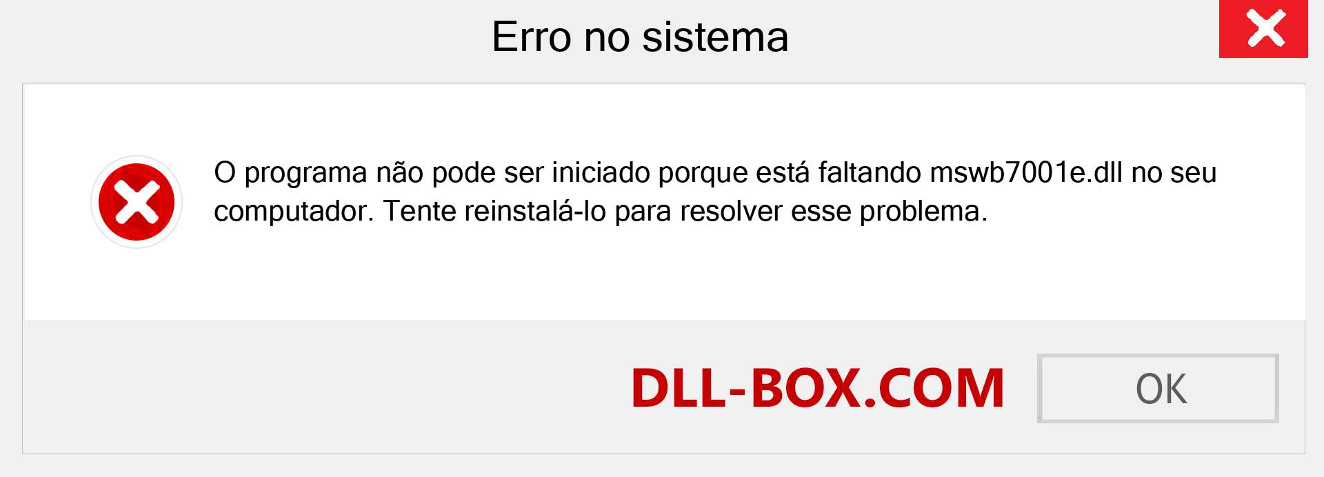 Arquivo mswb7001e.dll ausente ?. Download para Windows 7, 8, 10 - Correção de erro ausente mswb7001e dll no Windows, fotos, imagens